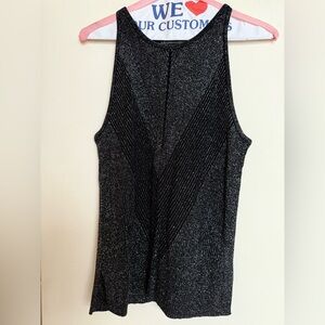 By Anthropologie Metallic Black Knit Tank Top